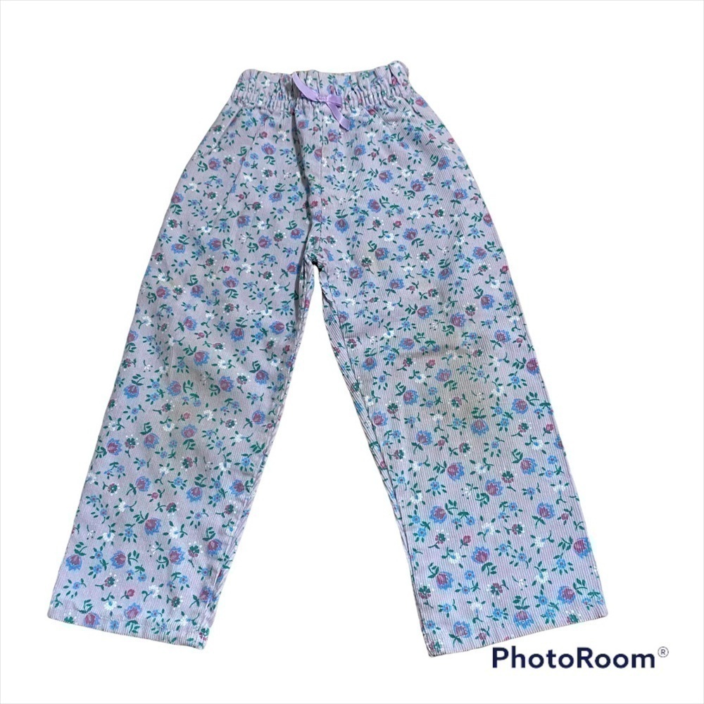 Vintage Corduroy Paperbag Floral Pants Sz 4 Made in USA 90s 80s Kids Toddler